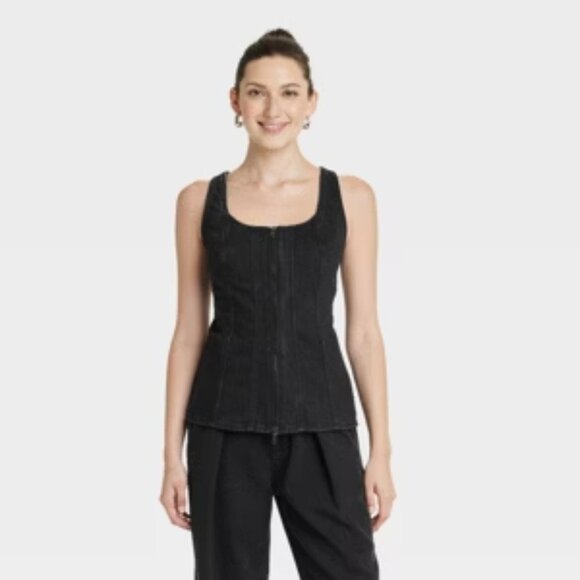 Universal Thread Tops - Universal Thread Black Denim Corset Vest Zip-Up Corset Vest Sz. 4